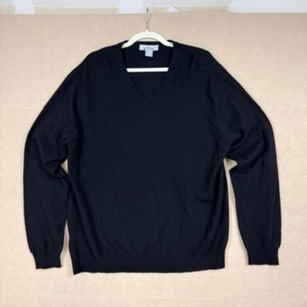 Stafford Executive Mens Black 100% Cashmere V-Neck Sweater Size Large L Pullover